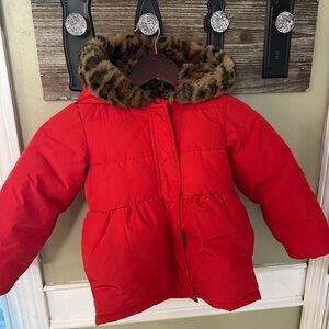 Okie Dokie 4tgirls Red/lprd print furlined hood/upper WARM puffer jacketLIKE NEW